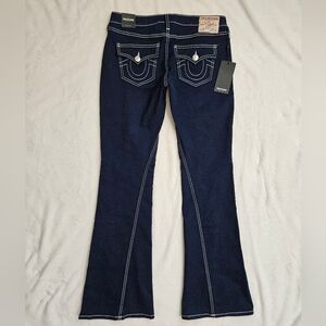 True Religion Navy Flared Women's Jeans with Contrast Stitching